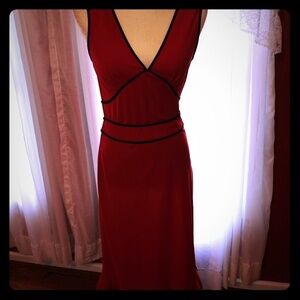 Red Dress with Black Trim V-neck 7/8